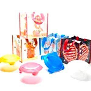 Lock & Lock Set of 4 Five Cup Bowls w/ Handles & Seasonal Bags